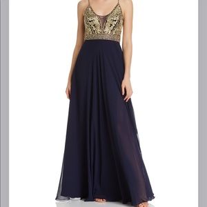 Navy blue & Gold Prom Dress